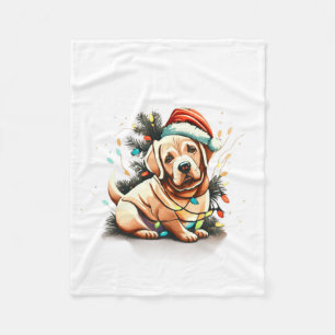 Merry Christmas Golden Retriever Puppy Fleece Blanket