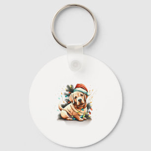 Merry Christmas Golden Retriever Puppy Key Ring