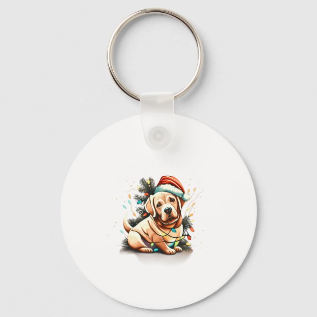 Merry Christmas Golden Retriever Puppy  Key Ring (Front)