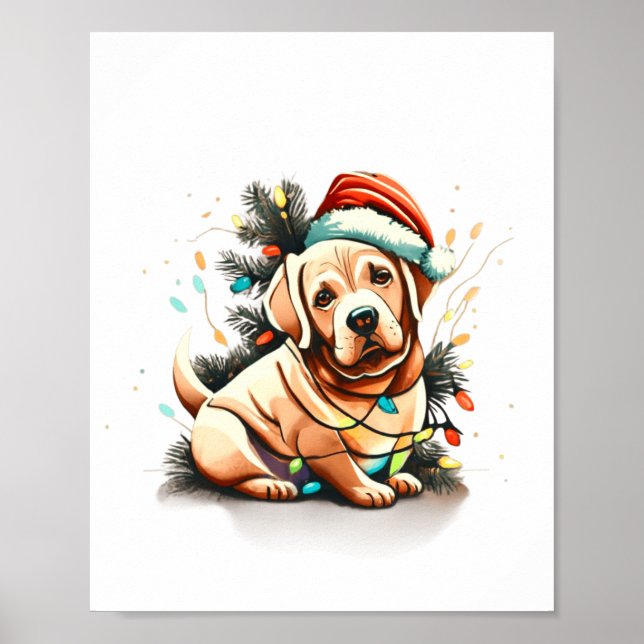 Merry Christmas Golden Retriever Puppy  Poster (Front)