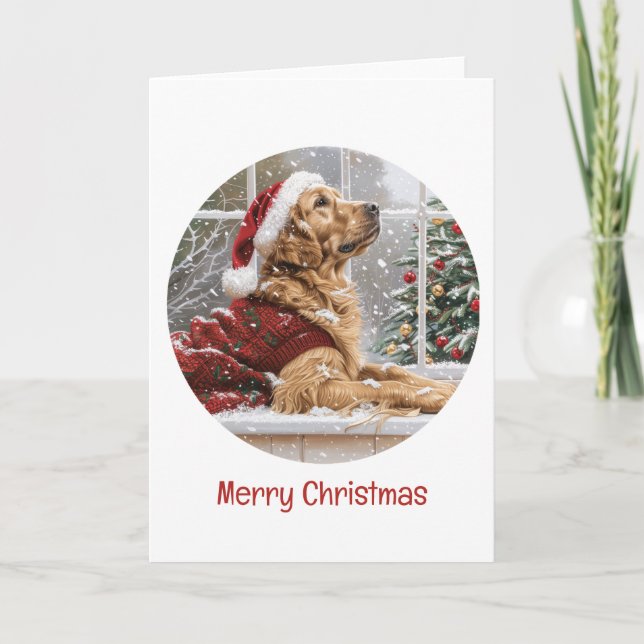 Merry Christmas Golden Retriever Santa Dog Holiday Card (Front)