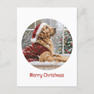Merry Christmas Golden Retriever Santa Dog Holiday Postcard