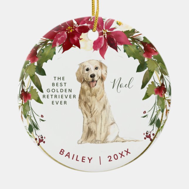 Merry Christmas Golden Retriever | Your Dogs Photo Ceramic Tree Decoration (Front)