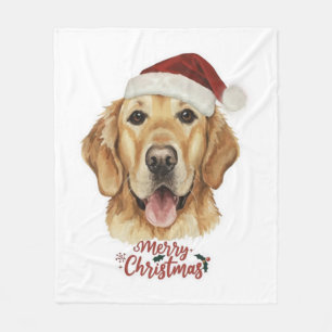 Merry Christmas Golden Retriver dog Fleece Blanket