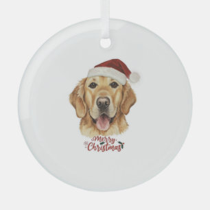 Merry Christmas Golden Retriver dog Glass Tree Decoration