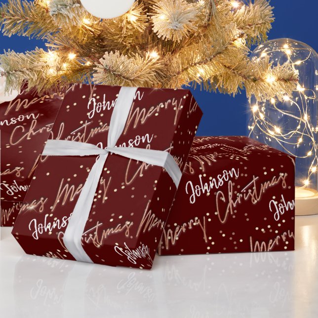 Merry Christmas Golden Script From Name Rose Wrapping Paper (Holidays)
