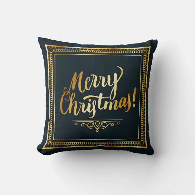 Merry Christmas Golden Script Typography Cushion (Front)