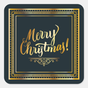 Merry Christmas Golden Script Typography Square Sticker