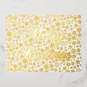 Merry Christmas golden snowflakes elegant script Foil Holiday Postcard