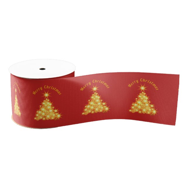 Merry Christmas Golden Tree Thunder_Cove Grosgrain Ribbon (Spool)
