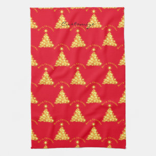 Merry Christmas Golden Tree Thunder_Cove Tea Towel