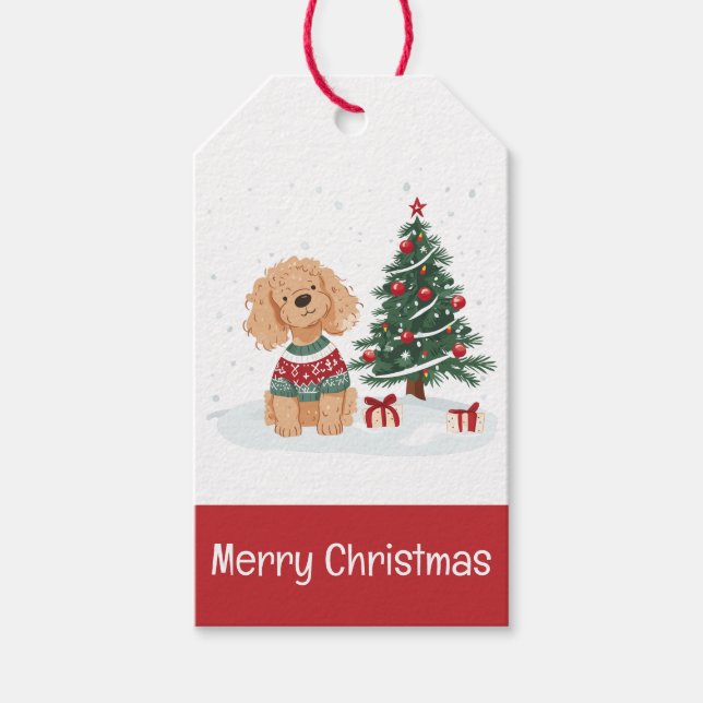 Merry Christmas Goldendoodle Dog Gift Tags (Front)