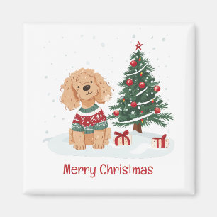 Merry Christmas Goldendoodle Dog Magnet