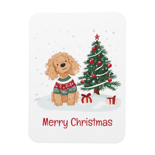 Merry Christmas Goldendoodle Dog Magnet (Vertical)