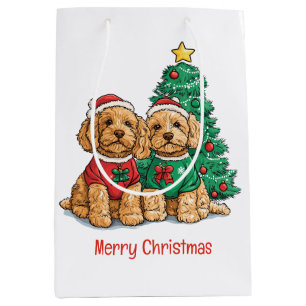 Merry Christmas Goldendoodle Dogs Medium Gift Bag