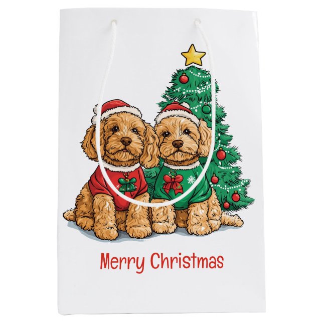 Merry Christmas Goldendoodle Dogs Medium Gift Bag (Front)