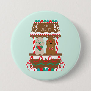 Merry Christmas Goldendoodles Holiday Stand Dogs 7.5 Cm Round Badge