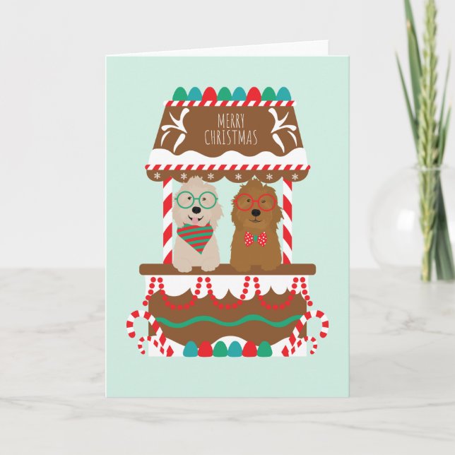 Merry Christmas Goldendoodles Holiday Stand Dogs Card (Front)