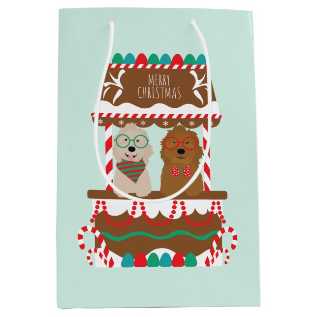 Merry Christmas Goldendoodles Holiday Stand Dogs Medium Gift Bag (Front)