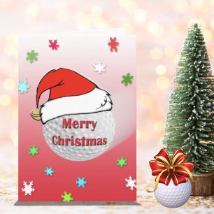 Merry Christmas Golf Ball Santa Hat Greeting Card