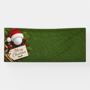 Merry Christmas Golf Ball Santa Hat Holiday Golf Banner