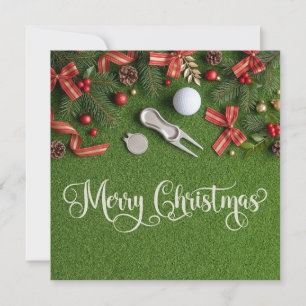 Merry Christmas Golf on Putting Green Holiday  Card