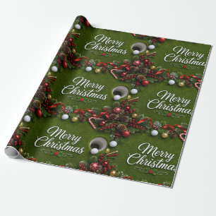 Merry Christmas Golf on Putting Green Holiday Wrapping Paper