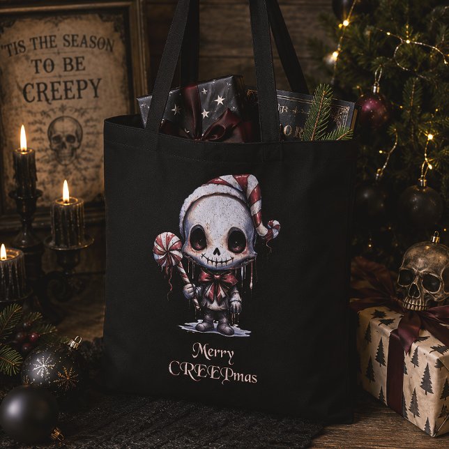 Merry Christmas Gothic Skeleton Spooky Holiday Tote Bag (Creator Uploaded)