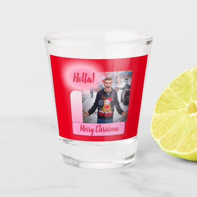Merry Christmas Gradient Modern Add Photo Text Shot Glass (Front)