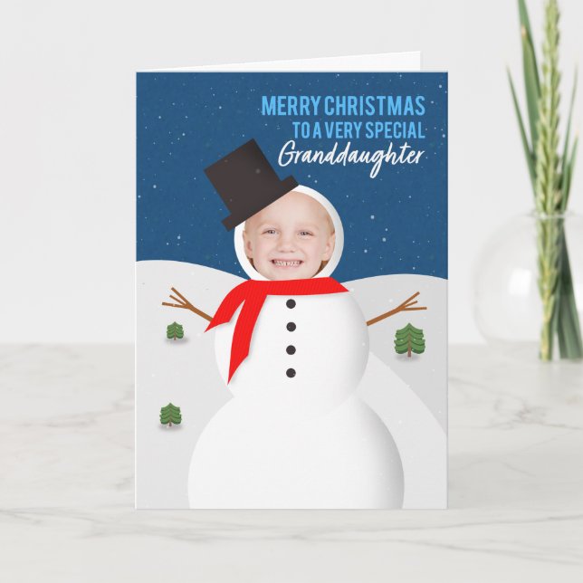 Merry Christmas Granddaughter Snowman Holiday Card (Front)