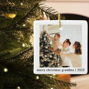 Merry Christmas Grandma 2022   Two Photos Ceramic Ornament