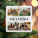 Merry Christmas Grandma 4 Photo Collage Ceramic Ornament<br><div class="desc">Say Merry Christmas to grandma this holiday season with a personalised Christmas ornament featuring 4 of your favourite photos and grandchildren kids names. All text in this design is editable so you can add your own message or text. Available in a variety colours,  styles and products.</div>