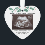 Merry Christmas Grandma Baby Scan Keepsake Ornament<br><div class="desc">Capture the magic of your baby's first Christmas with our custom ornament. This keepsake features a sonogram scan that you can easily replace with your own, creating a unique and treasured heirloom. The ornament is adorned with the heartwarming message "Merry Christmas Grandma" and a personalised message on the reverse side,...</div>