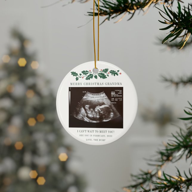 Merry Christmas Grandma Baby Ultrasound Ceramic Tree Decoration (Merry Christmas Sonogram Christmas Holidays Ceramic Ornament)