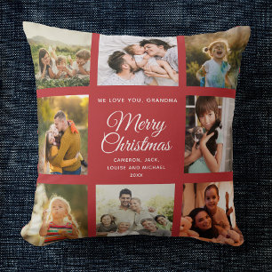 Merry Christmas Grandma Chic Red Photo Collage Cushion