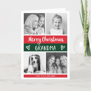 Merry Christmas Grandma   Colour Block Photo Grid Holiday Card