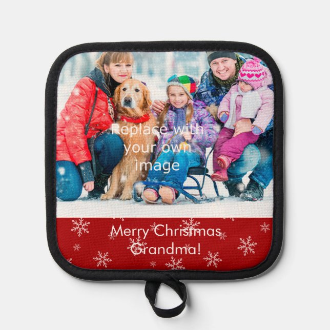 Merry Christmas Grandma Photo and Snowflakes Pot Holder (Front)