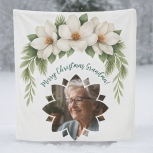 Merry Christmas Grandma Photo Holiday Gift Fleece Blanket