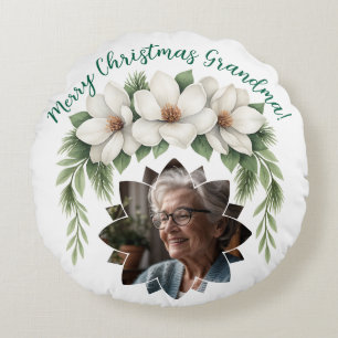 Merry Christmas Grandma Photo Holiday Gift Round Cushion