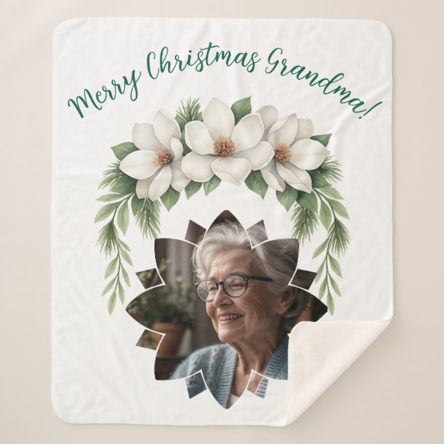 Merry Christmas Grandma Photo Holiday Gift Sherpa Blanket (Front)