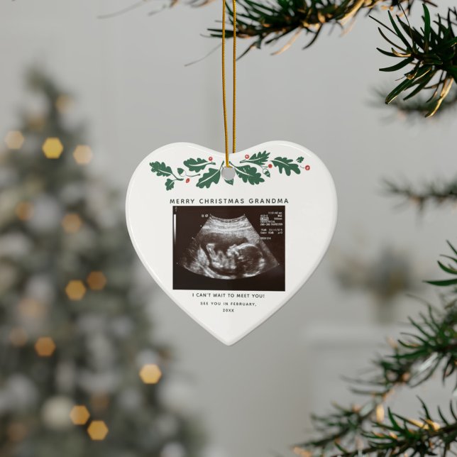 Merry Christmas Grandma Pregnancy Announcement Ceramic Tree Decoration (Pregnancy Announcement Sonogram Grandma Keepsake Ornament)