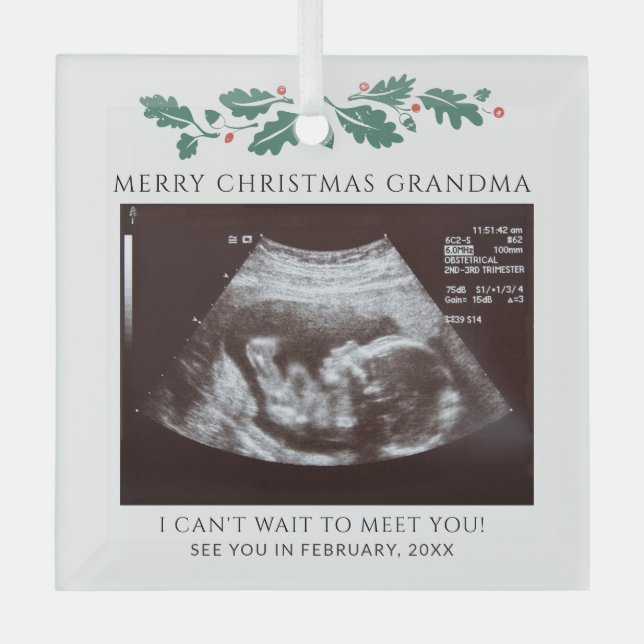 Merry Christmas Grandma Pregnancy Baby Reveal Glass Tree Decoration (Front)
