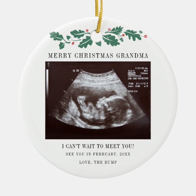 Merry Christmas Grandma Pregnancy Sonogram Ceramic Tree Decoration (Front)