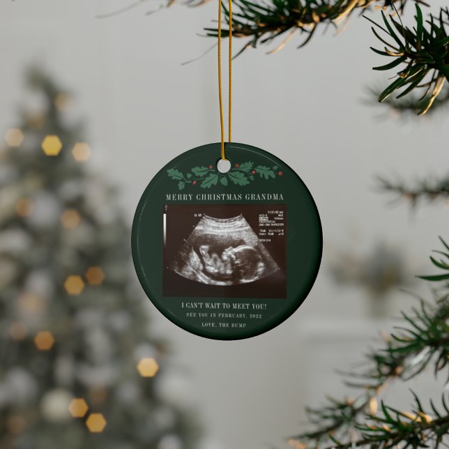 Merry Christmas Grandma Pregnancy Sonogram Ceramic Tree Decoration (Pregnancy Announcement Sonogram Grandma Keepsake Ceramic Ornament)