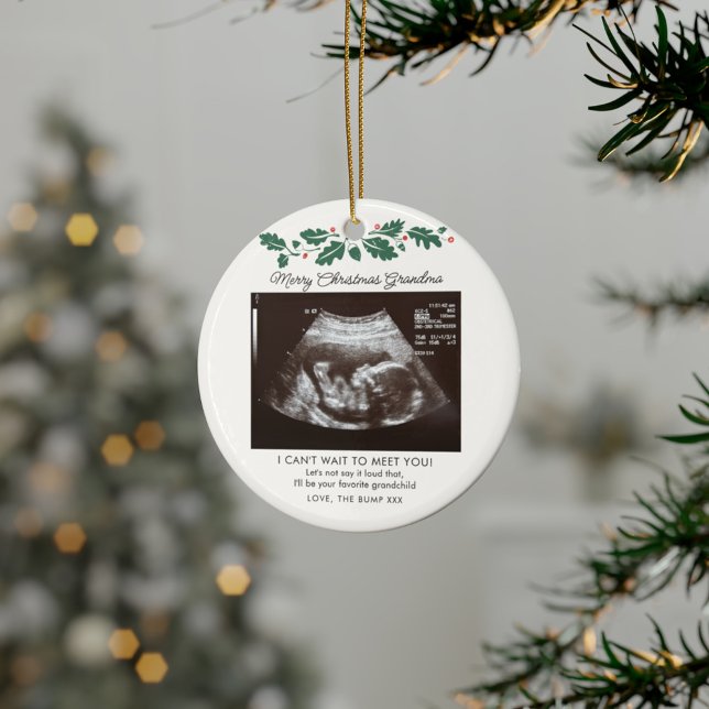 Merry Christmas Grandma Pregnancy Ultrasound Ceramic Tree Decoration (Grandma Keepsake Pregnancy Announcement Sonogram Ceramic Ornament)