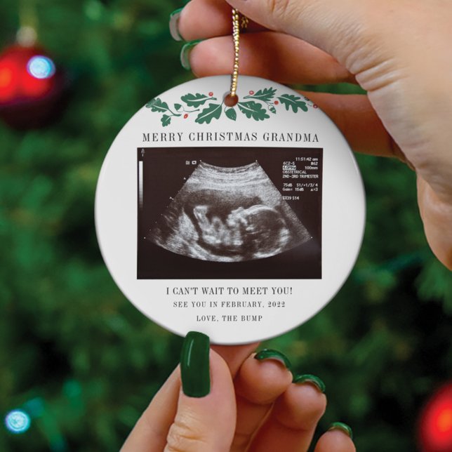 Merry Christmas Grandma Pregnancy Ultrasound Ceramic Tree Decoration (Creator Uploaded)