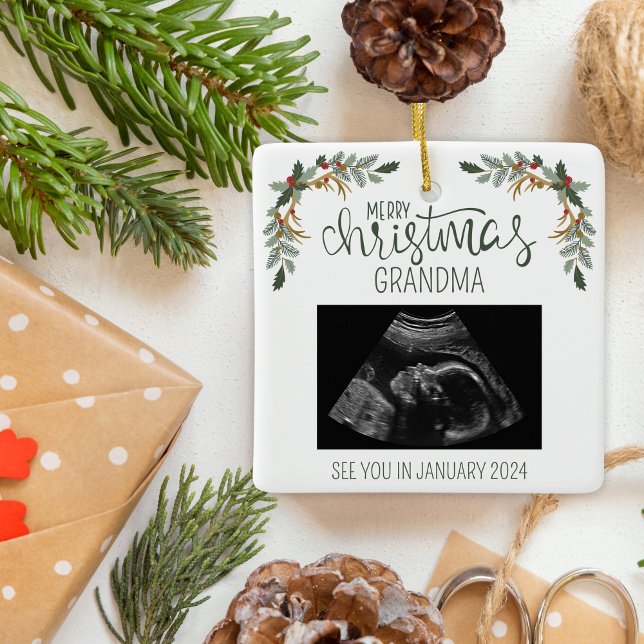 Merry Christmas Grandma Ultrasound Photo Ceramic Ornament (Creator Uploaded)