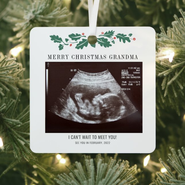 Merry Christmas Grandma Ultrasound Pregnancy Photo Metal Tree Decoration (Insitu)