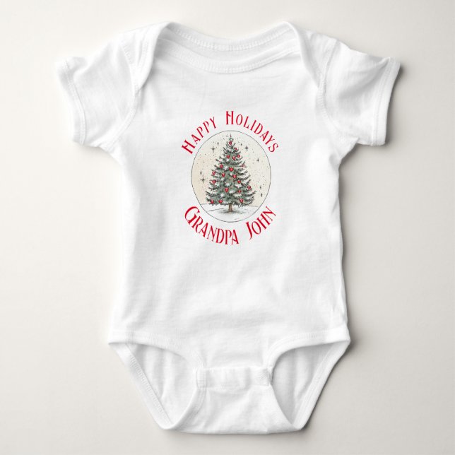 Merry Christmas Grandpa, Grandma, Aunt, Vintage    Baby Bodysuit (Front)