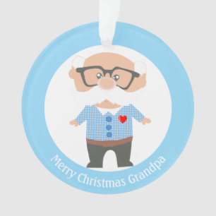 Merry Christmas Grandpa on Light Blue & White Ornament